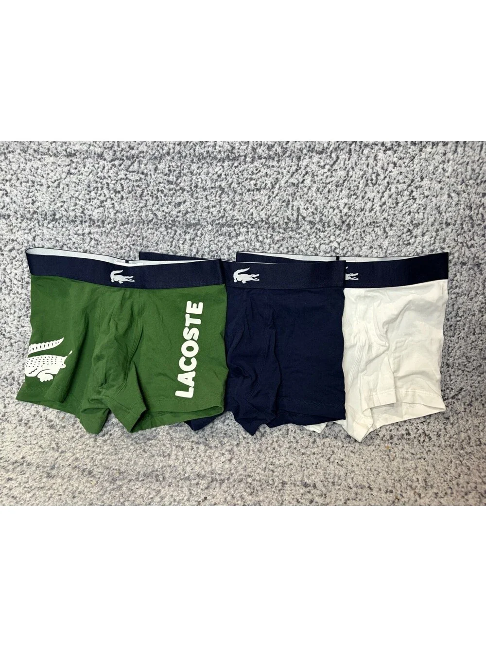 Lacoste Men’s Boxer Briefs Trunks Small 3 Pack Green Navy White NWOT 5H1803